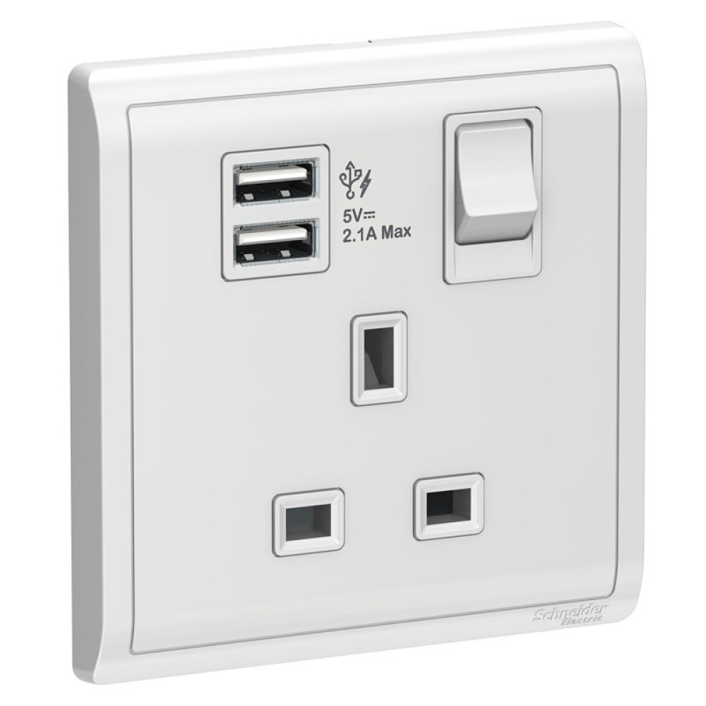 13A 1G Sw Socket with 2.1A USB, WE