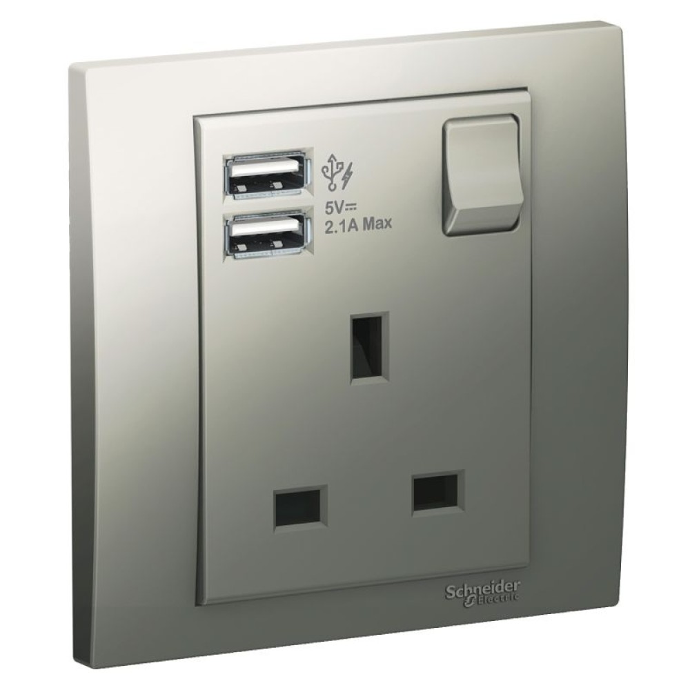 13A 1G Sw Socket with 2.1A USB, AS