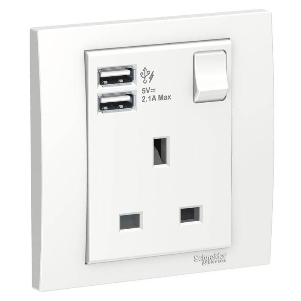 13A 1G Sw Socket with 2.1A USB, WE