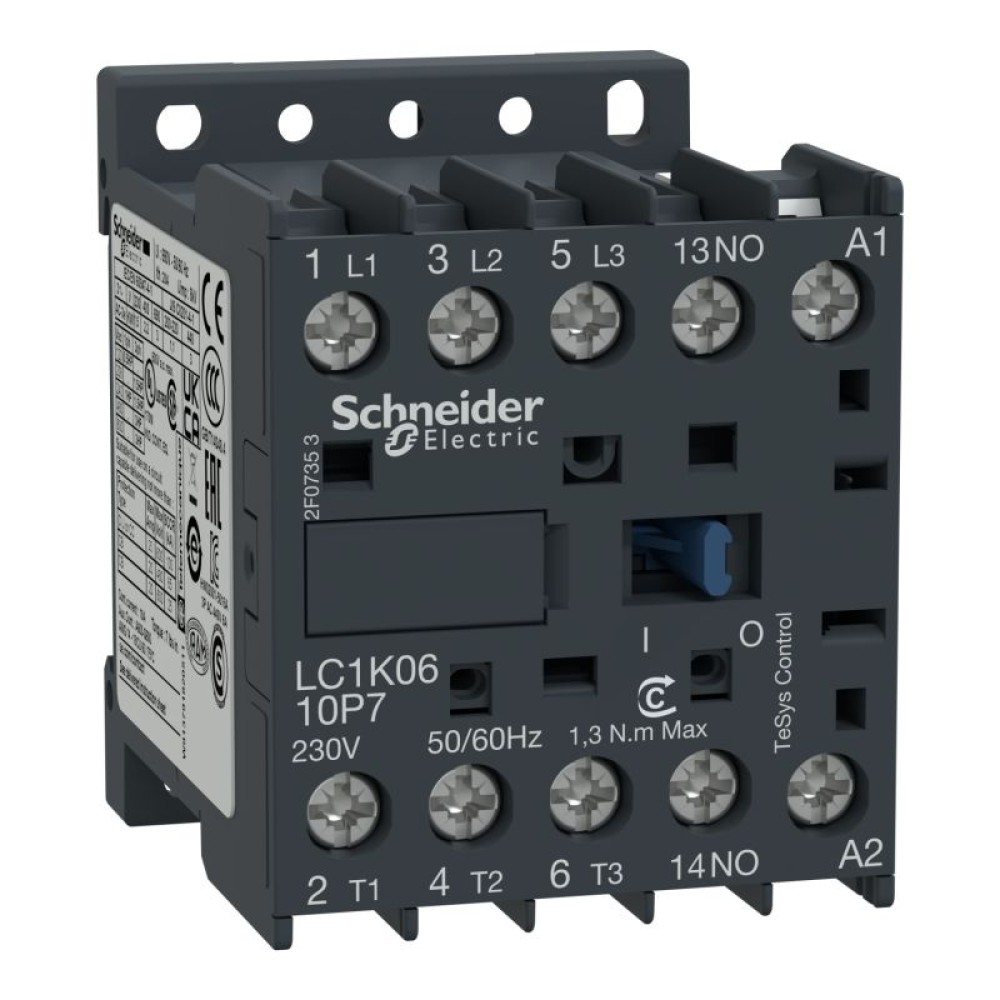 3P CONTACTOR 6A AC3 2.2KW 1NO 24VAC